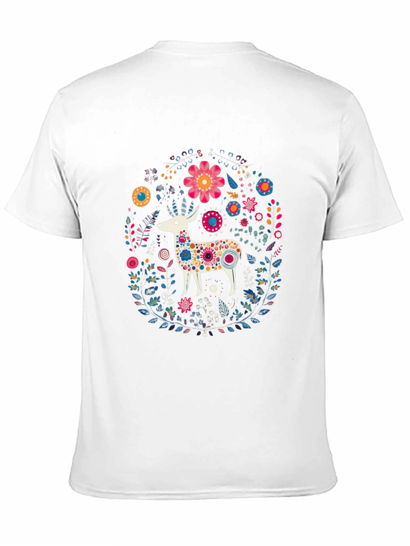 Floral Deer Graphic Tee - Black Cotton T-Shirt