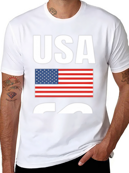 USA Flag Graphic Print Black T-Shirt