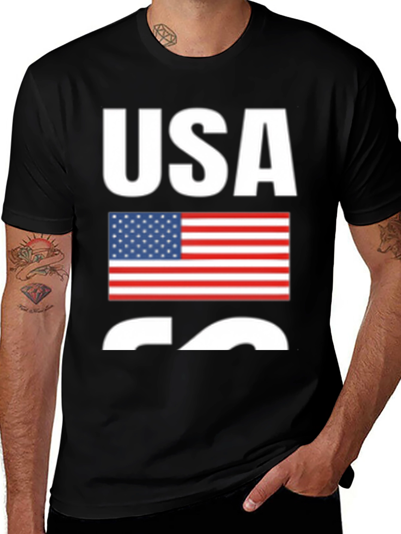 USA Flag Graphic Print Black T-Shirt