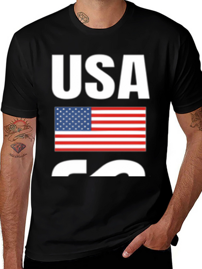 USA Flag Graphic Print Black T-Shirt