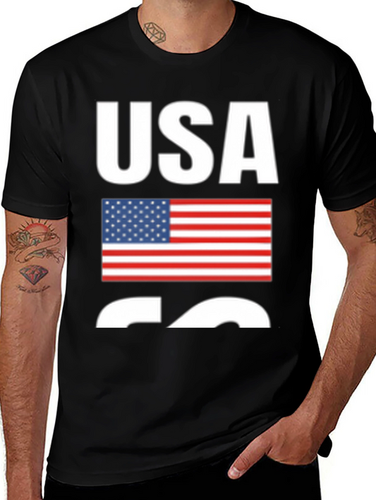 USA Flag Graphic Print Black T-Shirt