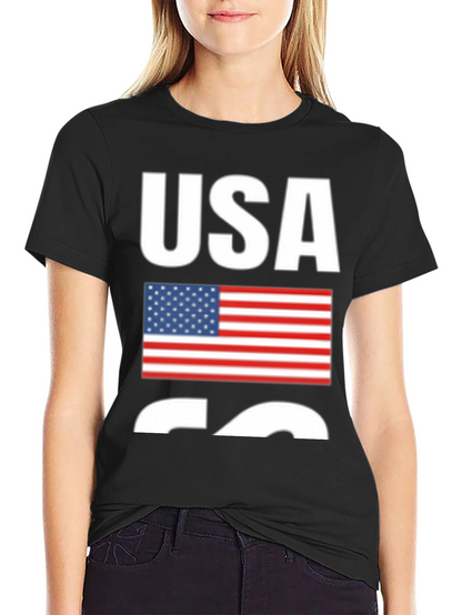 USA Flag Graphic Print Black T-Shirt