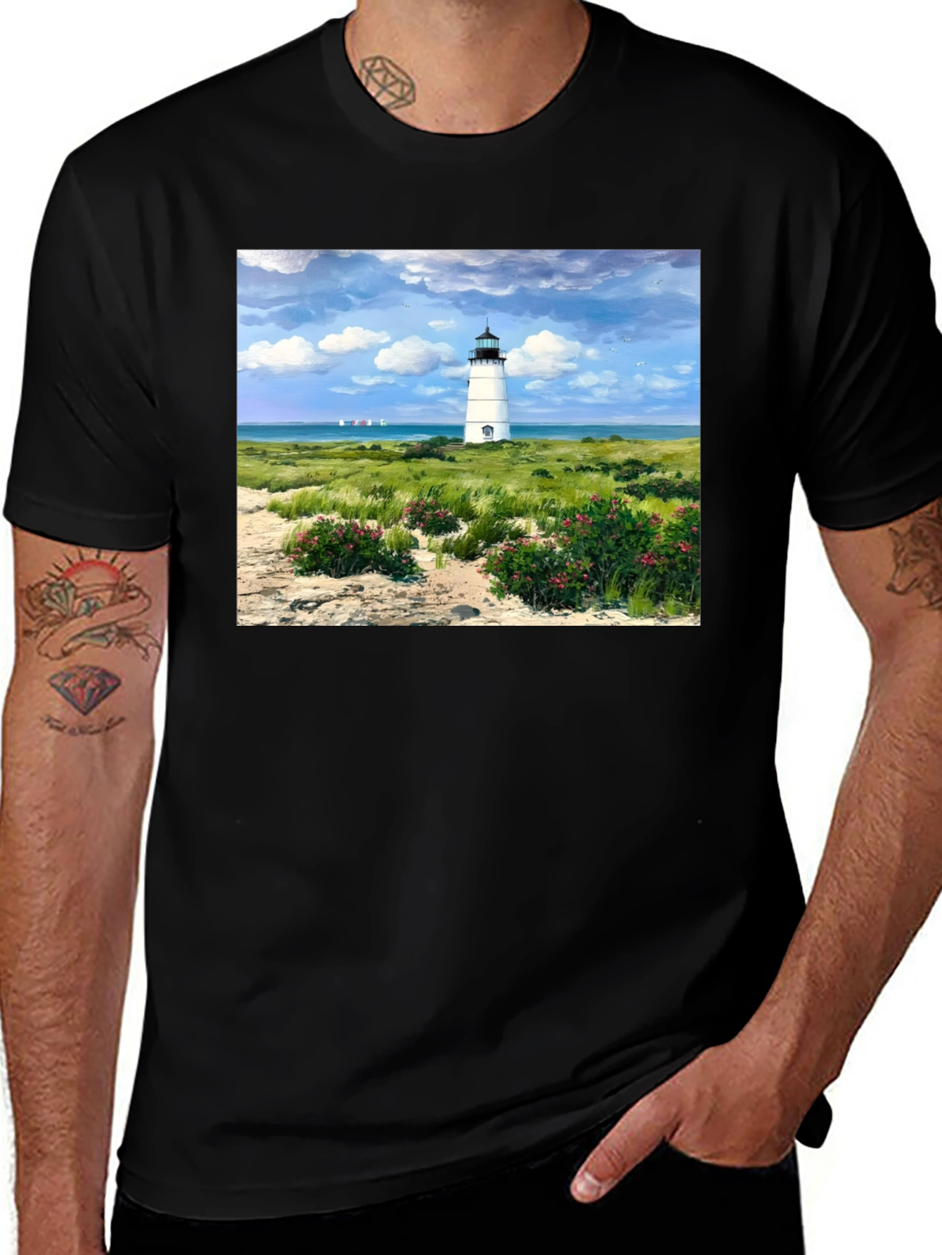 Lighthouse Landscape Graphic Tee - Coastal Style T-Shirt