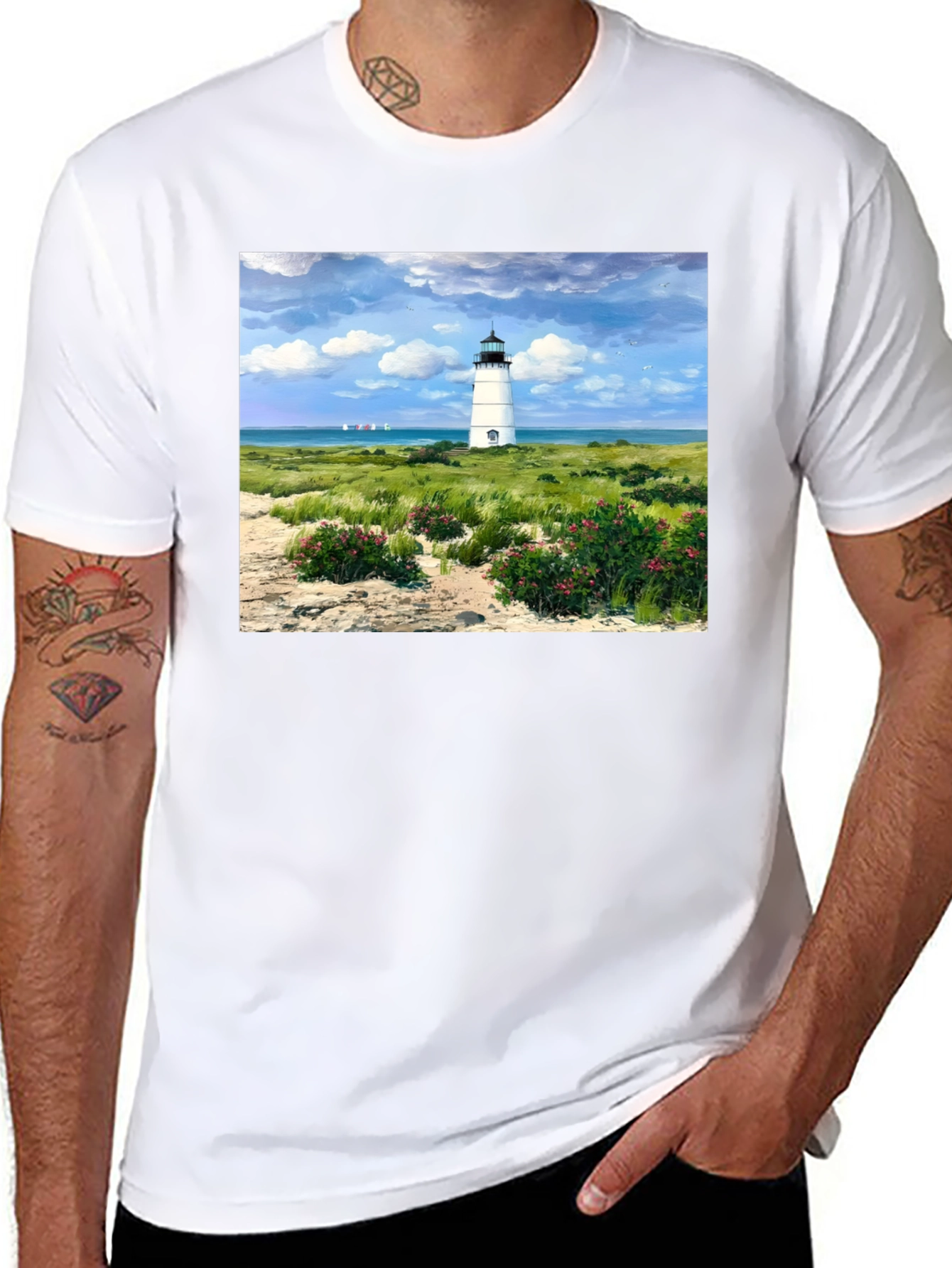 Lighthouse Landscape Graphic Tee - Coastal Style T-Shirt