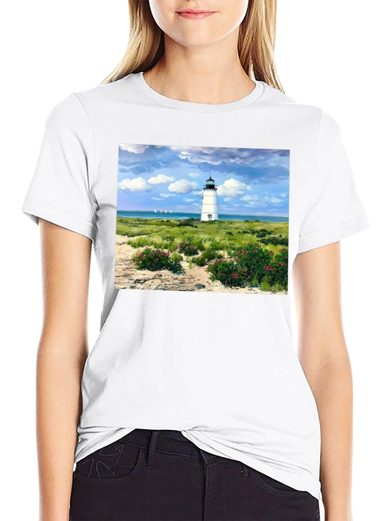 Lighthouse Landscape Graphic Tee - Coastal Style T-Shirt