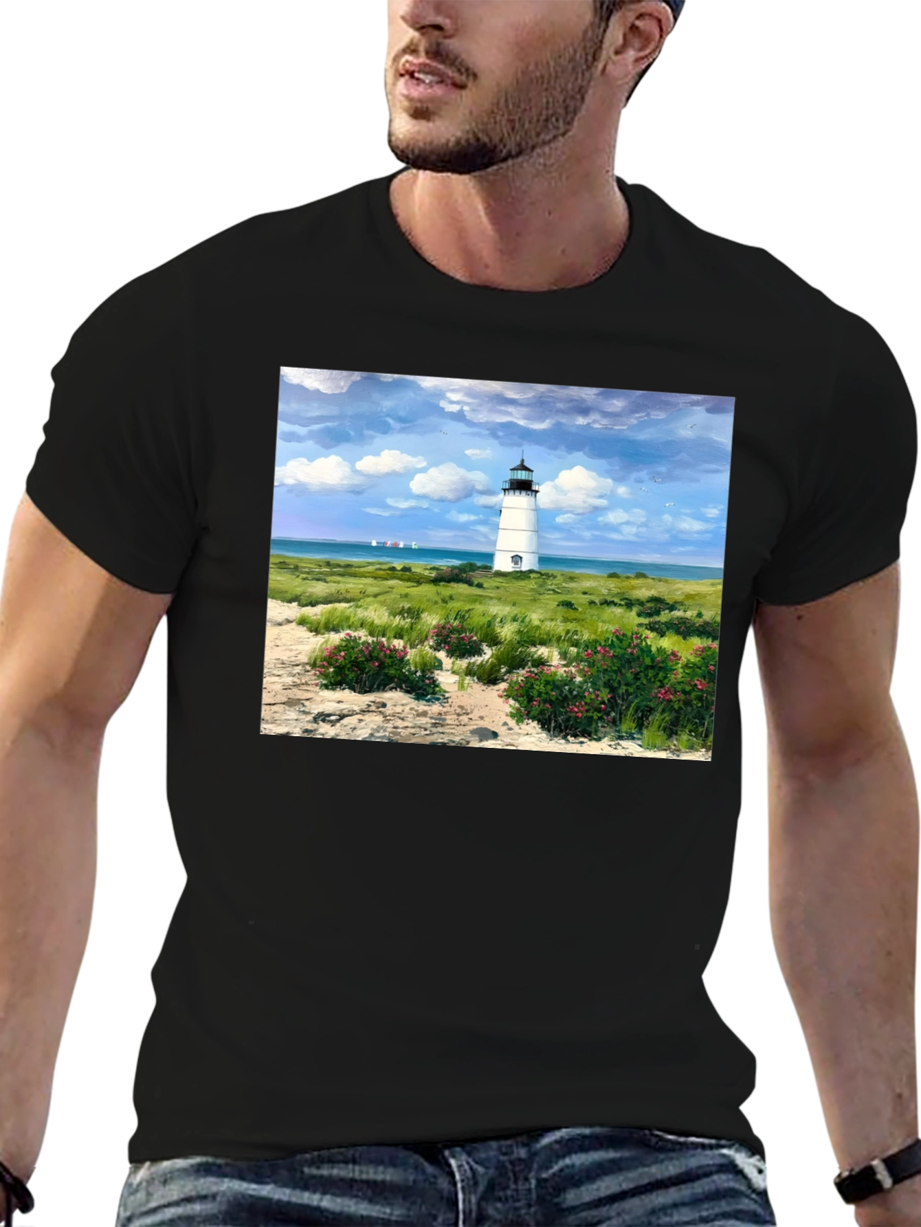 Lighthouse Landscape Graphic Tee - Coastal Style T-Shirt