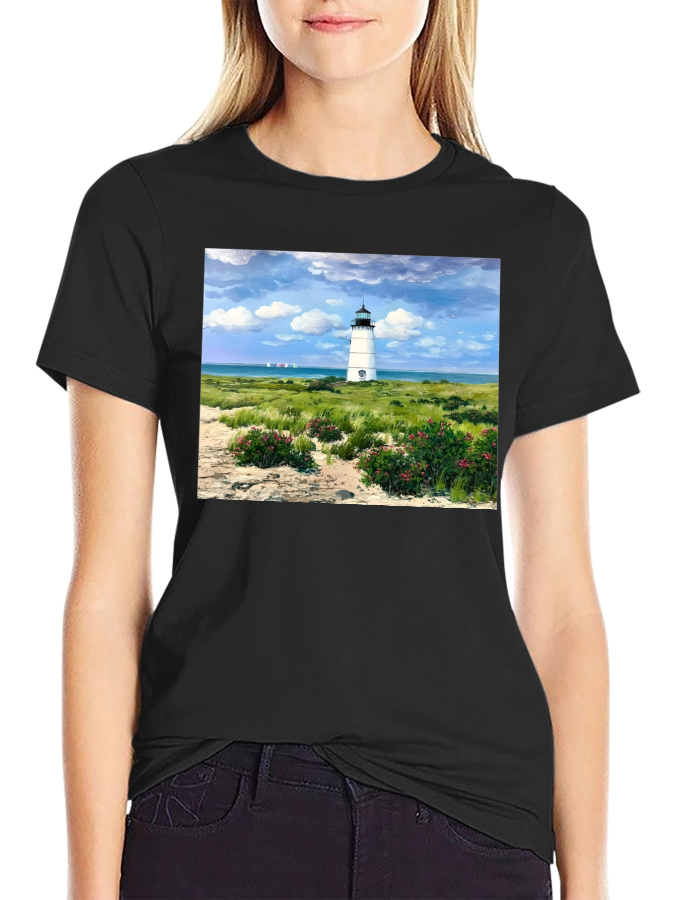 Lighthouse Landscape Graphic Tee - Coastal Style T-Shirt