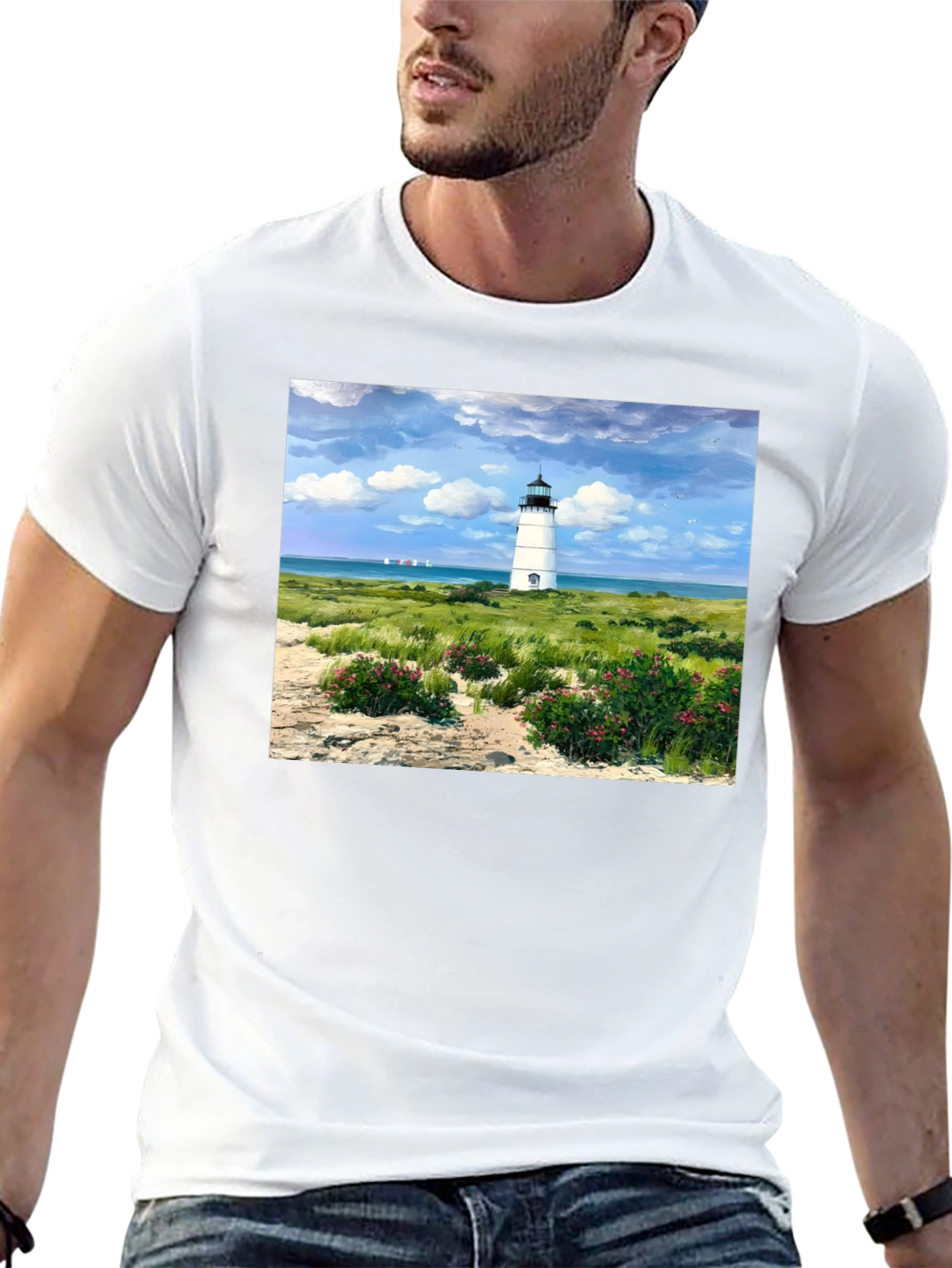 Lighthouse Landscape Graphic Tee - Coastal Style T-Shirt