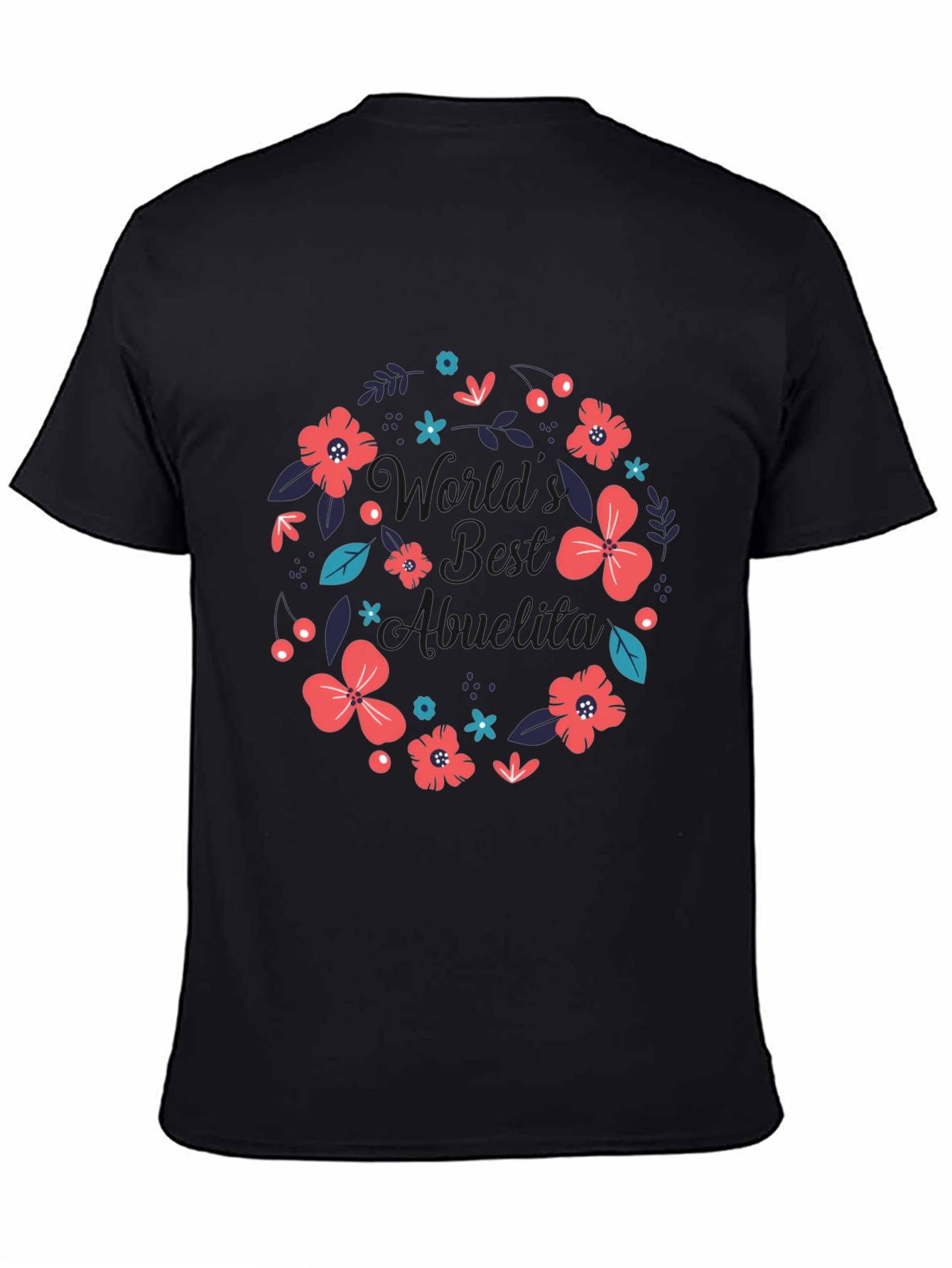 Worlds Best Abuelita Floral Wreath Black T-Shirt