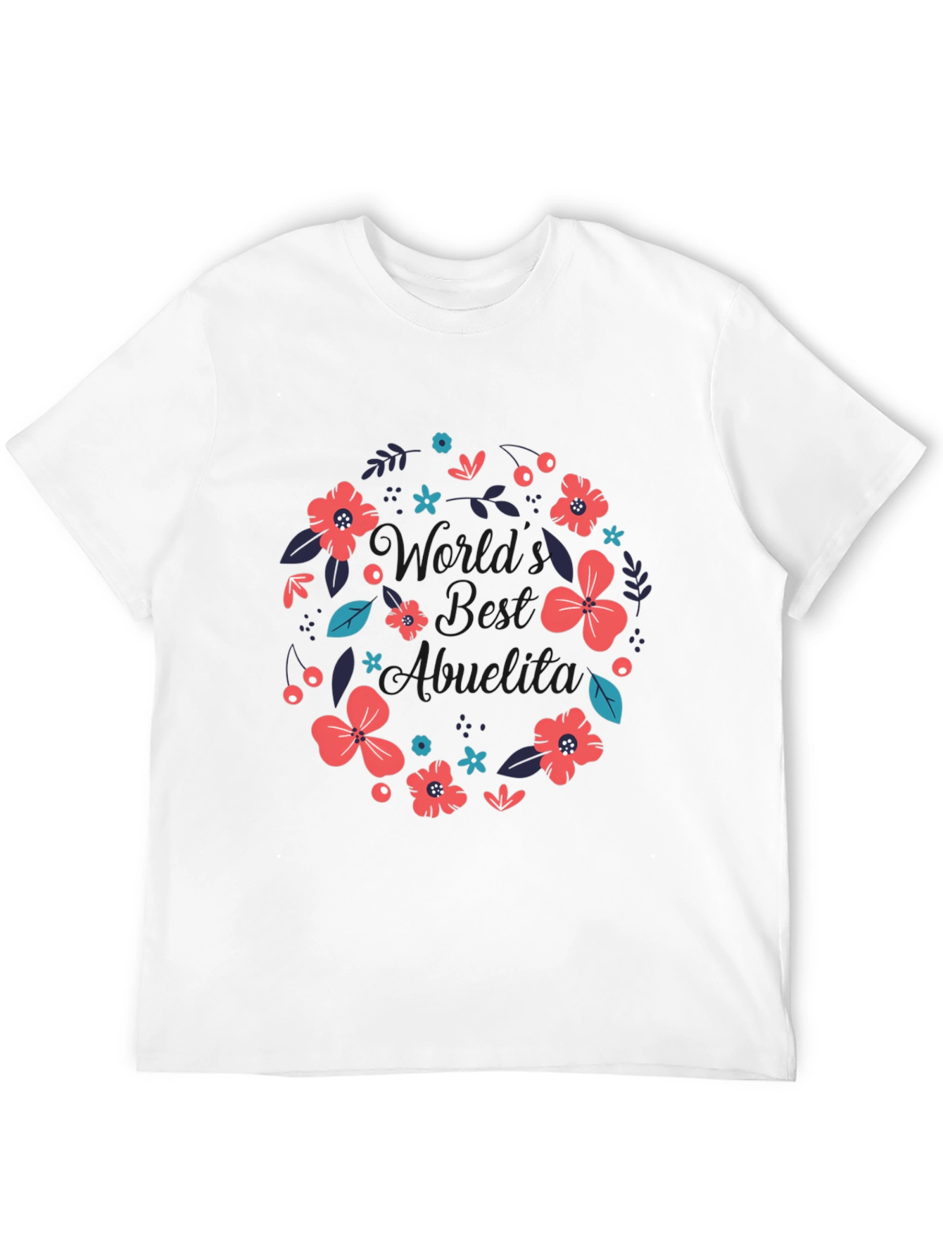 Worlds Best Abuelita Floral Wreath Black T-Shirt
