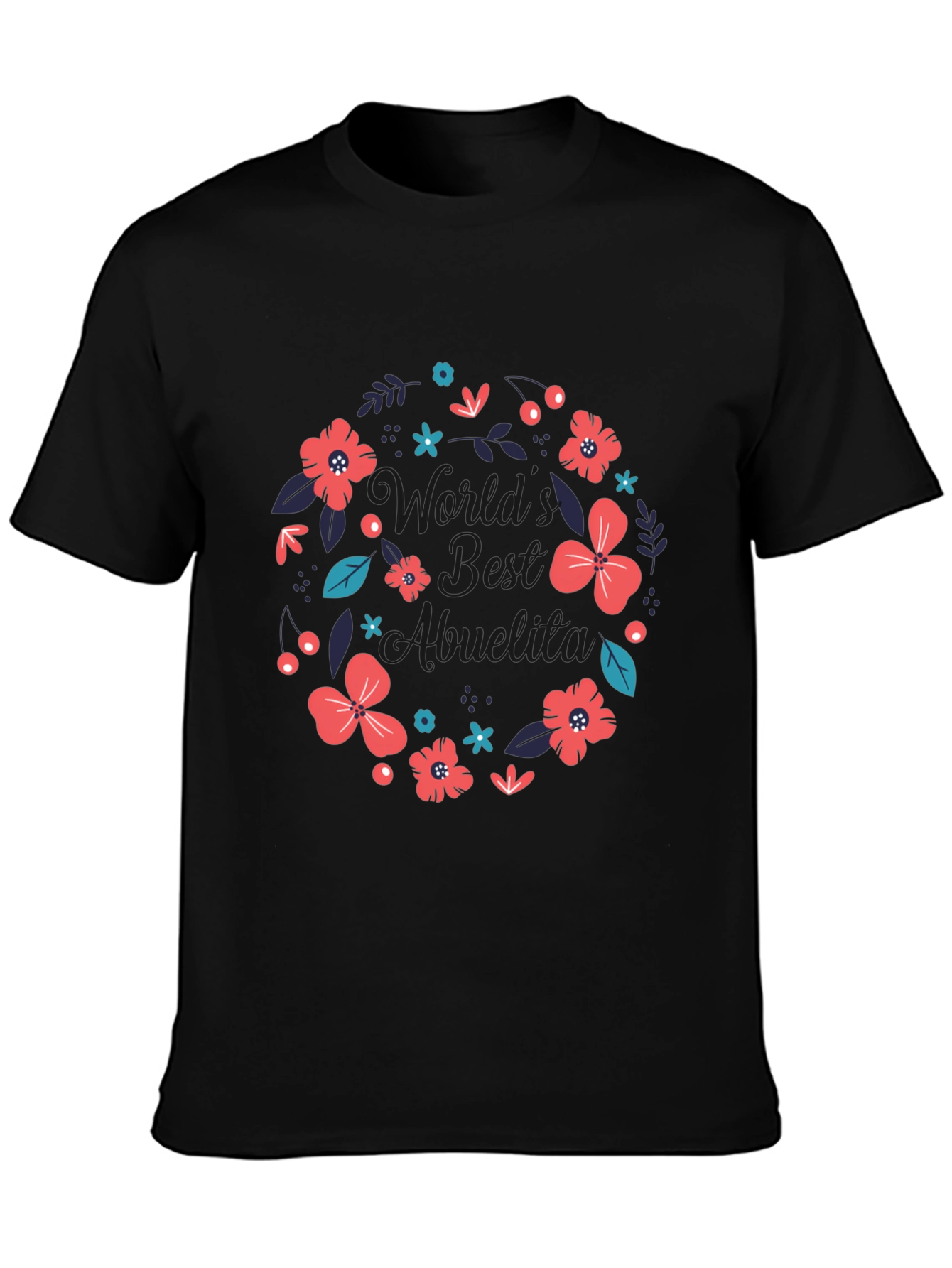 Worlds Best Abuelita Floral Wreath Black T-Shirt