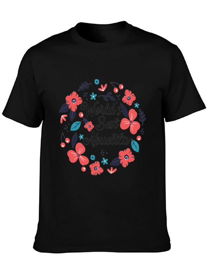 Worlds Best Abuelita Floral Wreath Black T-Shirt