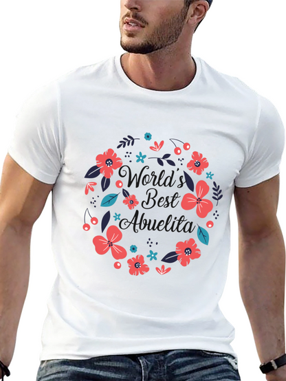 Worlds Best Abuelita Floral Wreath Black T-Shirt