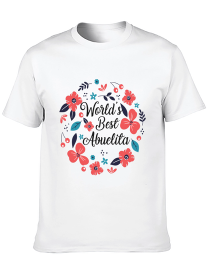 Worlds Best Abuelita Floral Wreath Black T-Shirt