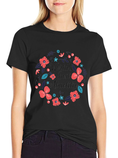 Worlds Best Abuelita Floral Wreath Black T-Shirt