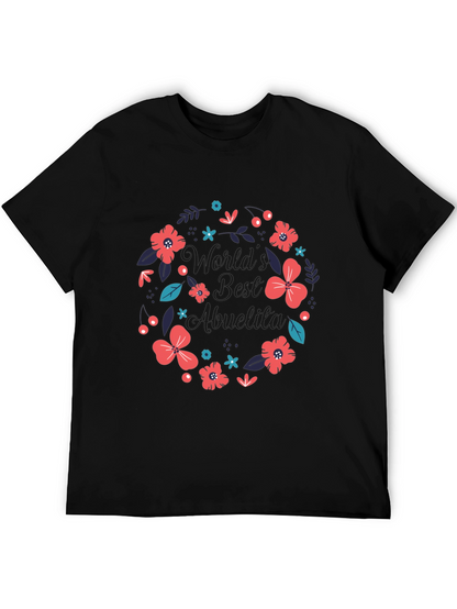 Worlds Best Abuelita Floral Wreath Black T-Shirt