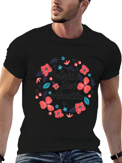 Worlds Best Abuelita Floral Wreath Black T-Shirt