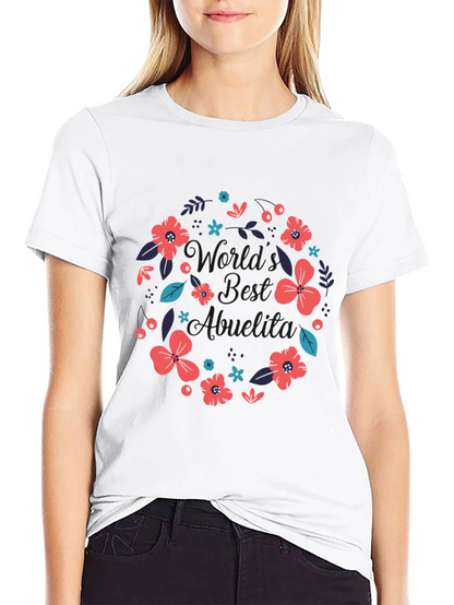 Worlds Best Abuelita Floral Wreath Black T-Shirt