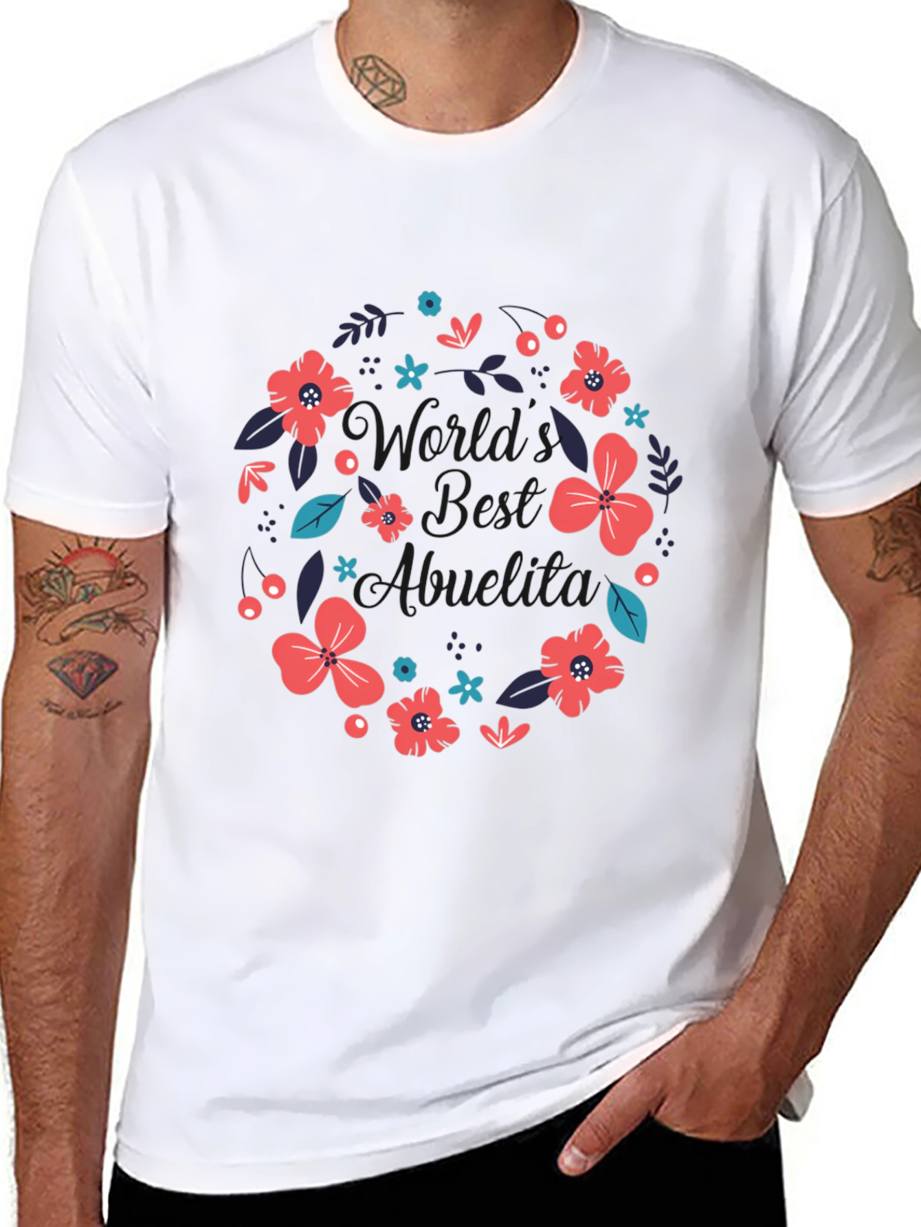 Worlds Best Abuelita Floral Wreath Black T-Shirt