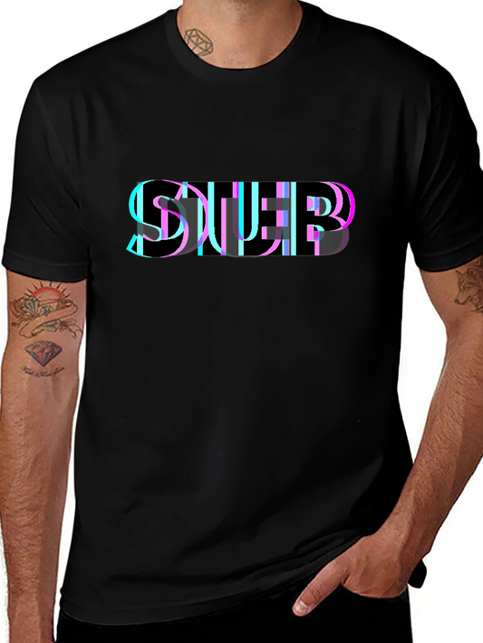 Abstract Glitch Graphic Black T-Shirt