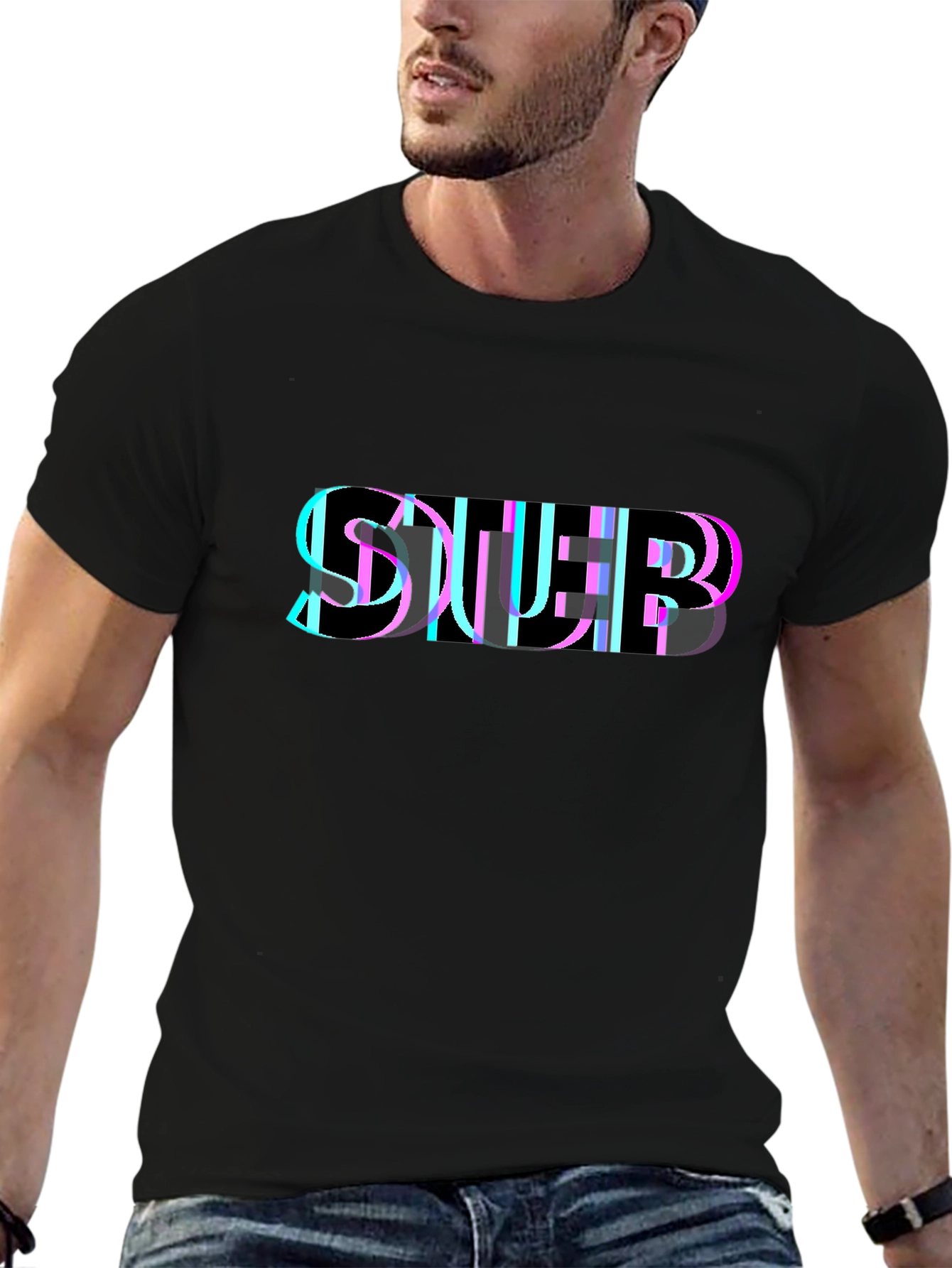 Abstract Glitch Graphic Black T-Shirt