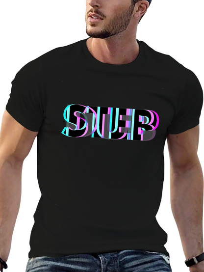 Abstract Glitch Graphic Black T-Shirt