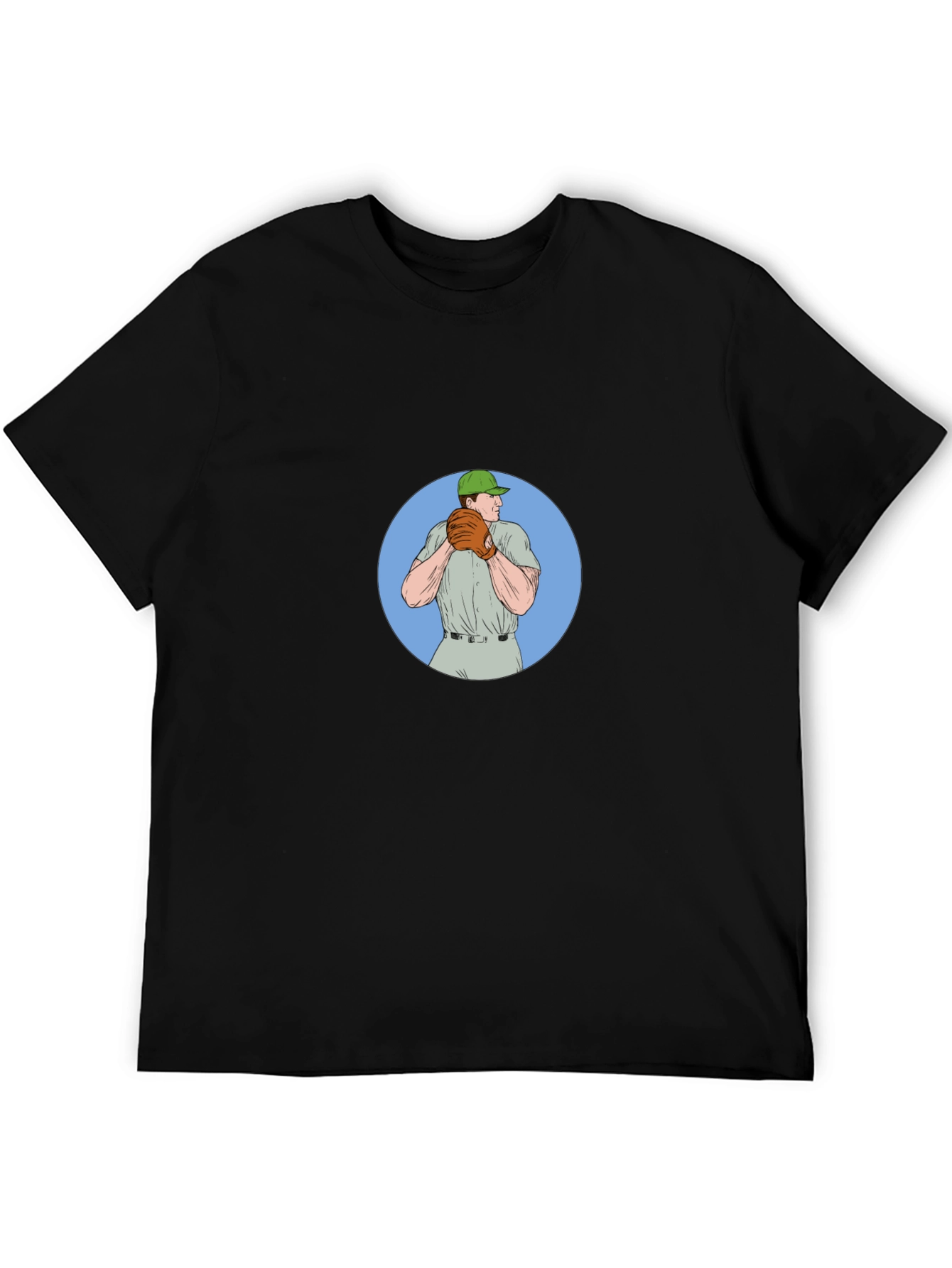 Baseball Pitcher Graphic Tee - Black Cotton T-Shirt