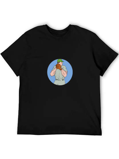 Baseball Pitcher Graphic Tee - Black Cotton T-Shirt