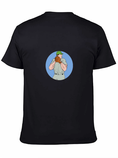 Baseball Pitcher Graphic Tee - Black Cotton T-Shirt