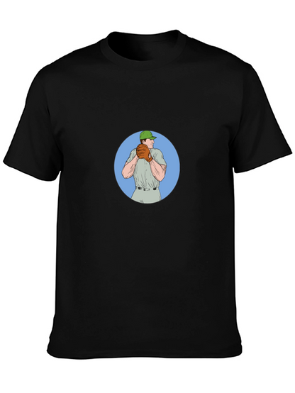 Baseball Pitcher Graphic Tee - Black Cotton T-Shirt