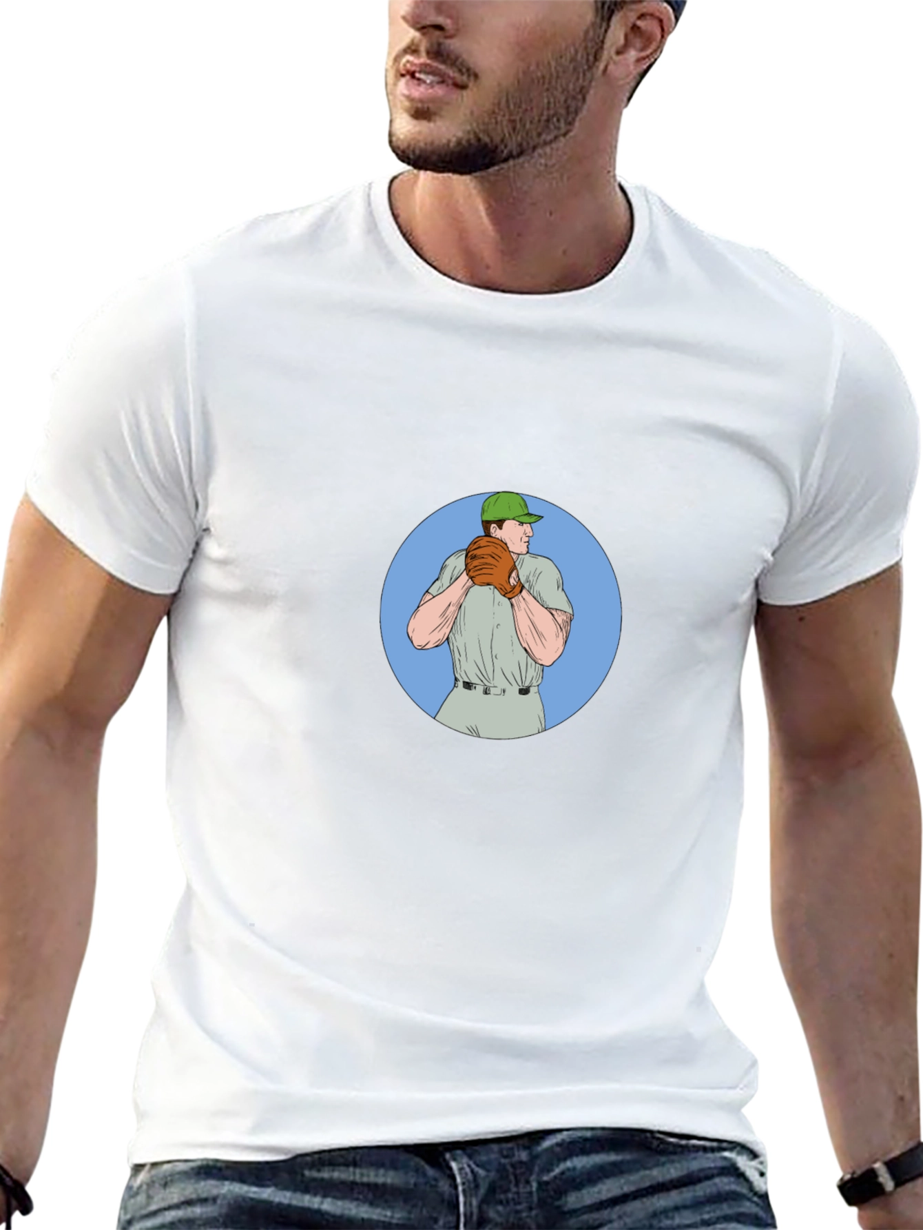 Baseball Pitcher Graphic Tee - Black Cotton T-Shirt