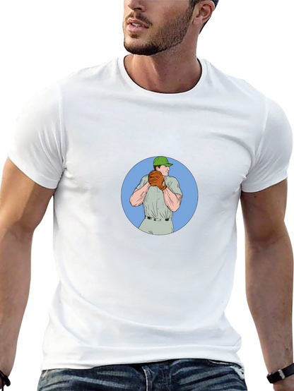 Baseball Pitcher Graphic Tee - Black Cotton T-Shirt