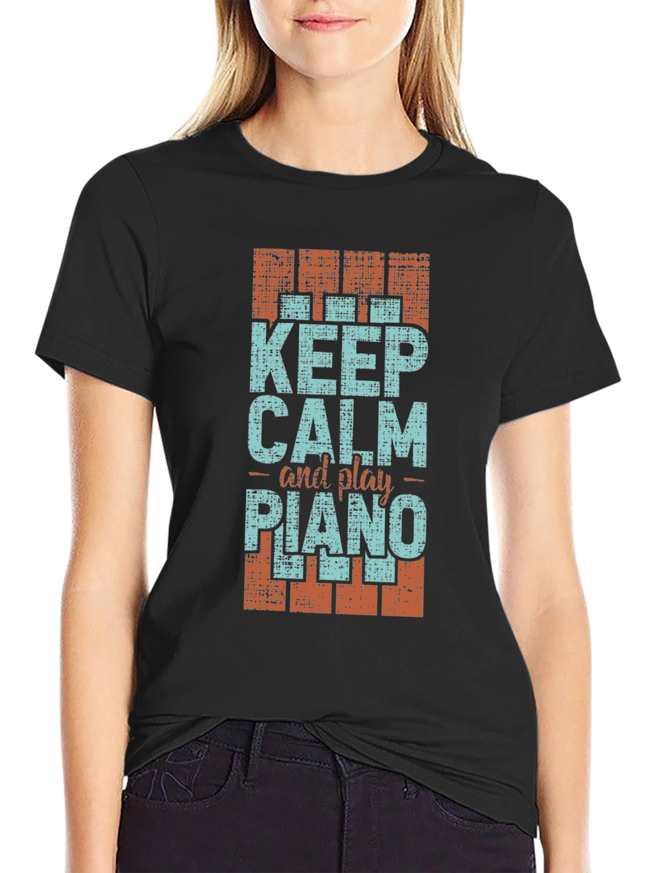 Keep Calm and Play Piano Graphic T-Shirt