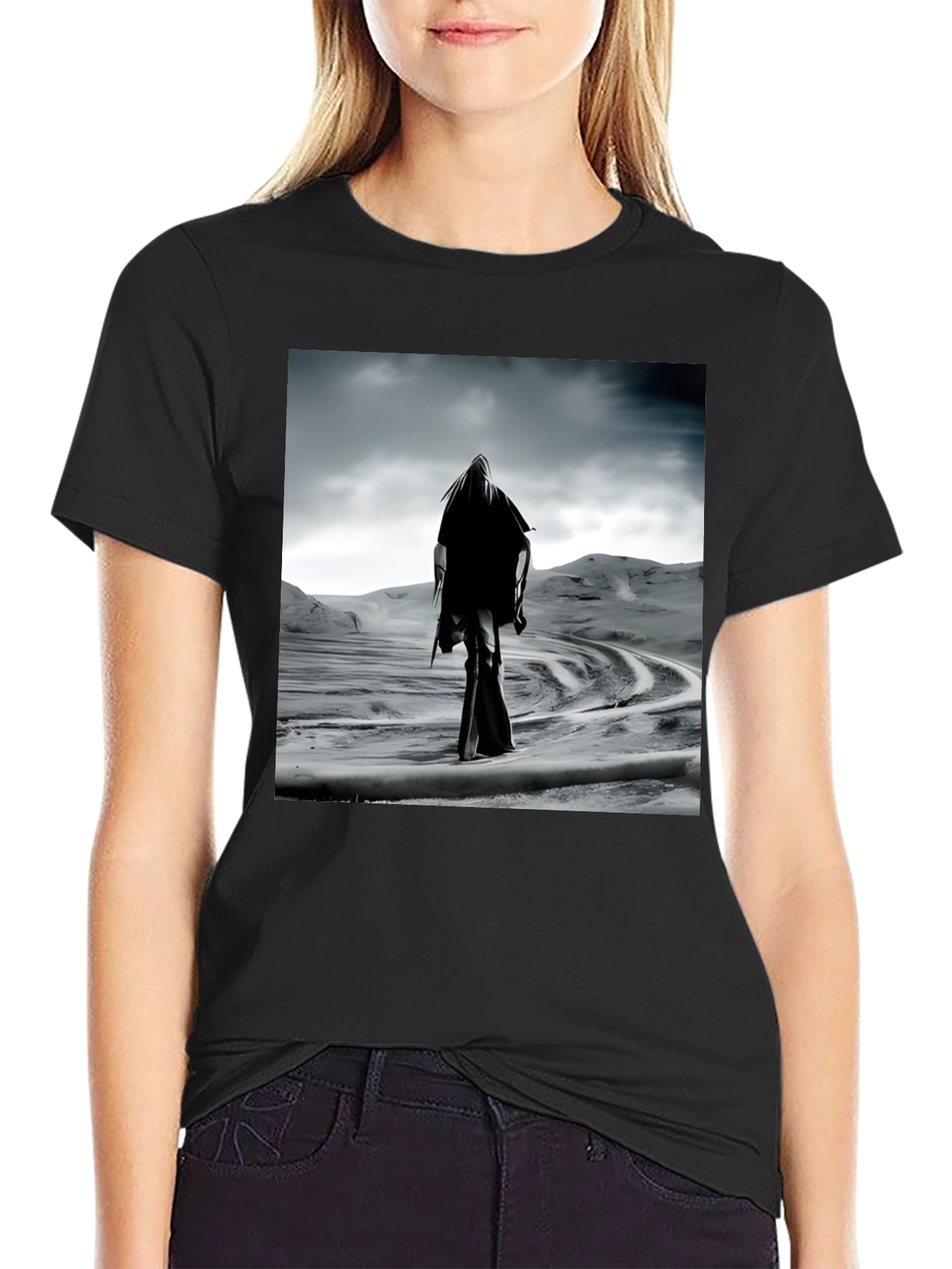 Mystic Wanderer Graphic Tee - Black Cotton Comfort