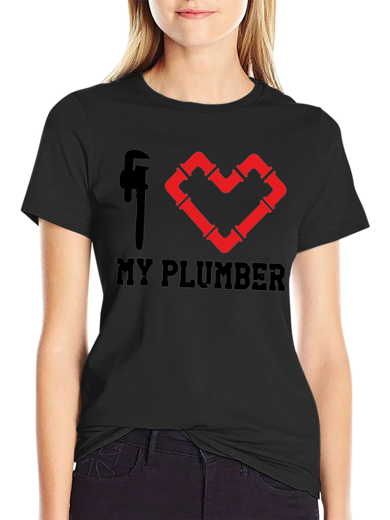 I Heart My Plumber Black Graphic Tee