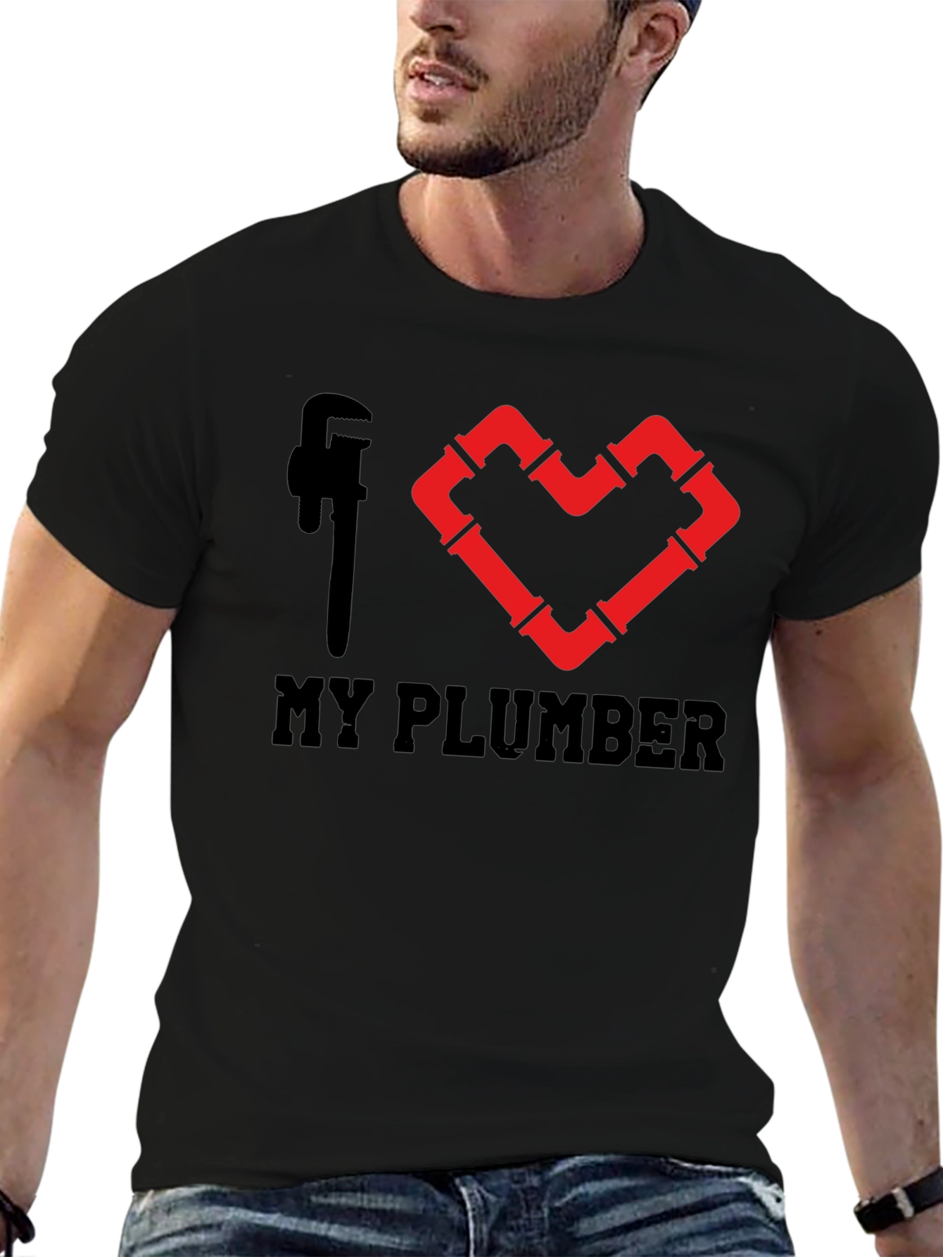 I Heart My Plumber Black Graphic Tee