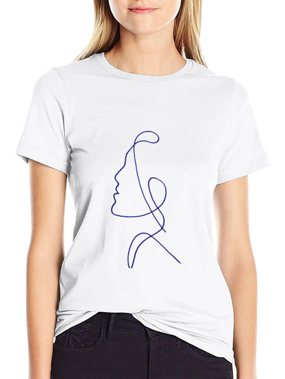 Abstract Face Line Art Black T-Shirt