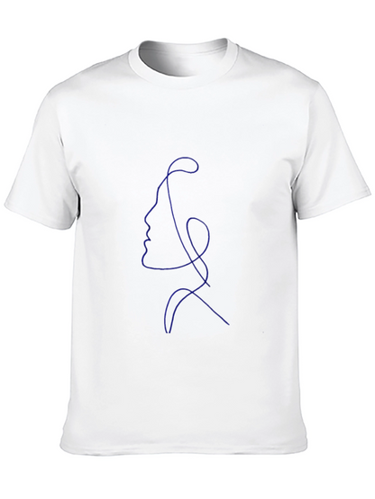 Abstract Face Line Art Black T-Shirt