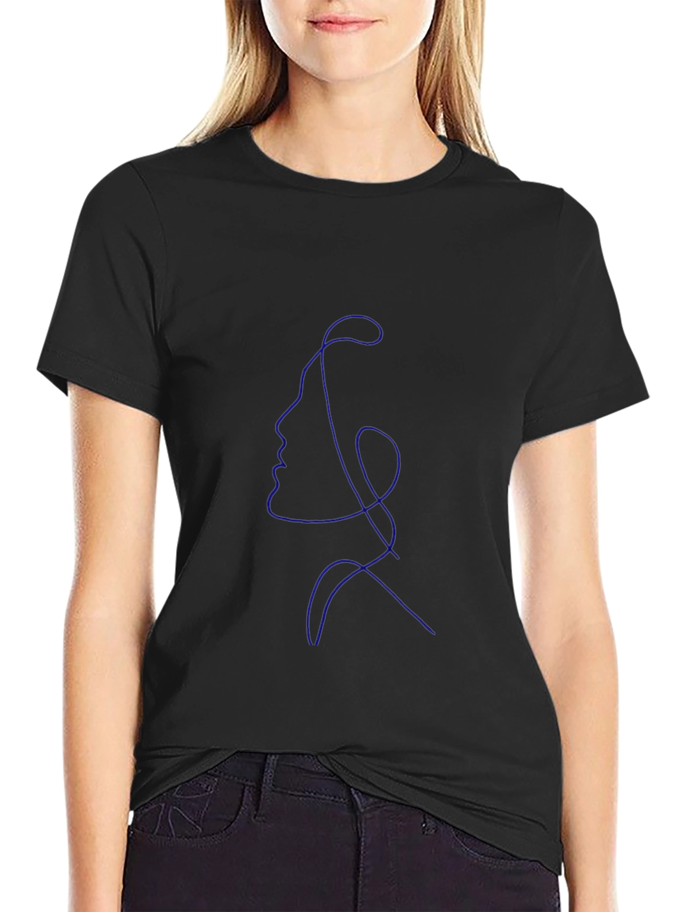 Abstract Face Line Art Black T-Shirt