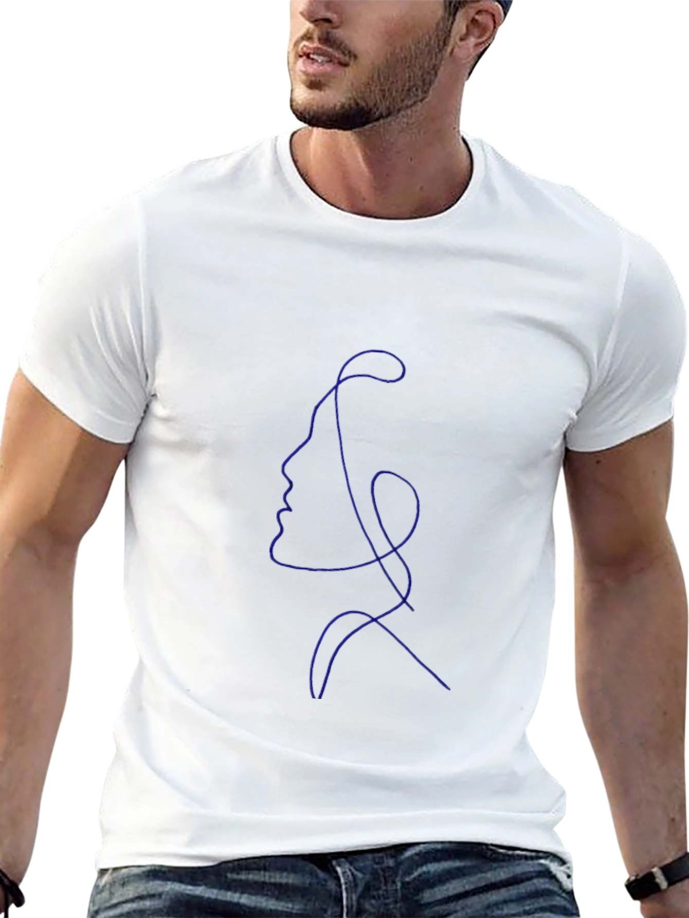 Abstract Face Line Art Black T-Shirt