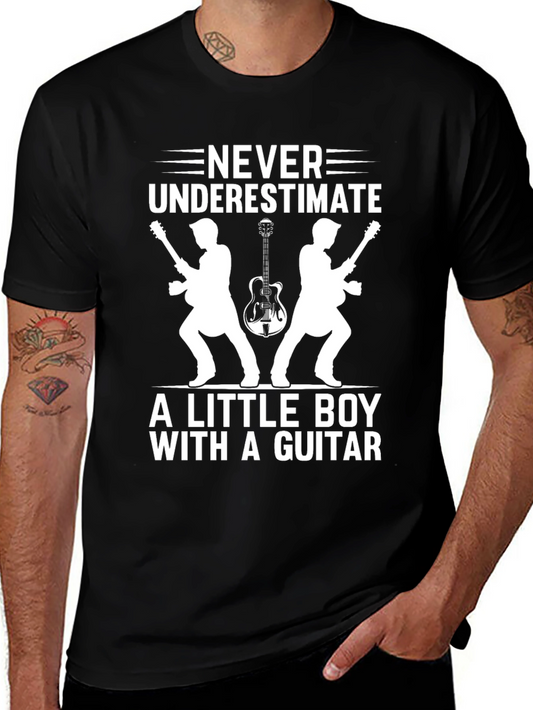 Never Underestimate Boy with Guitar Graphic Tee
