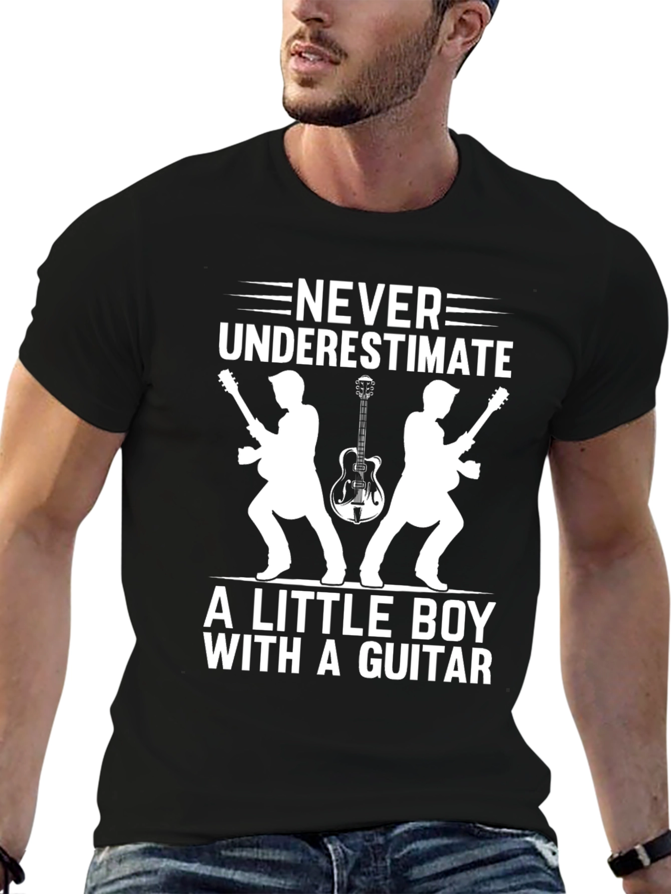 Never Underestimate Boy with Guitar Graphic Tee
