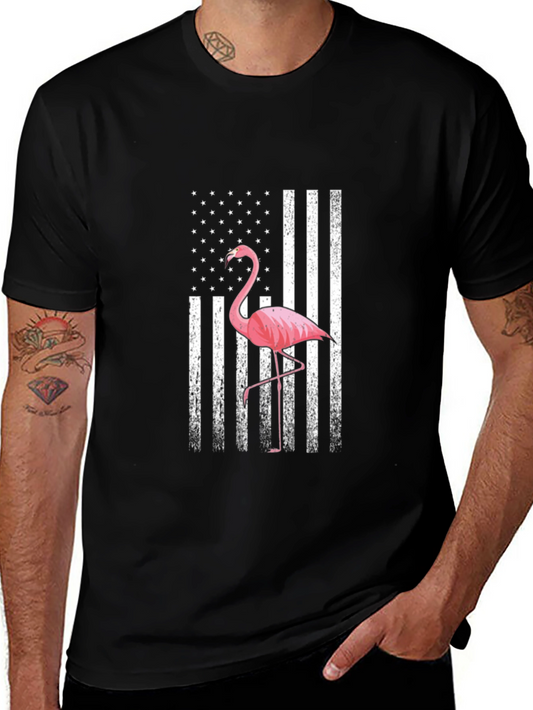Flamingo American Flag Graphic T-Shirt