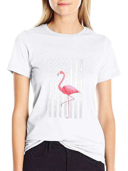 Flamingo American Flag Graphic T-Shirt