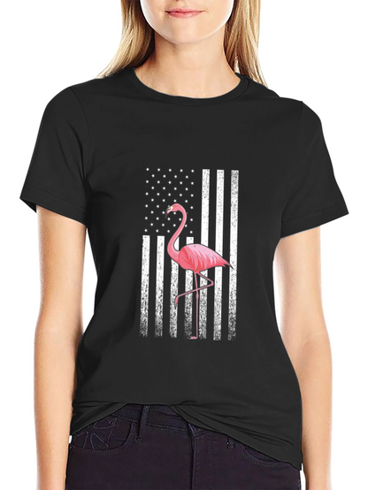 Flamingo American Flag Graphic T-Shirt