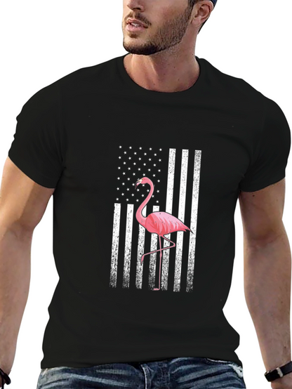 Flamingo American Flag Graphic T-Shirt