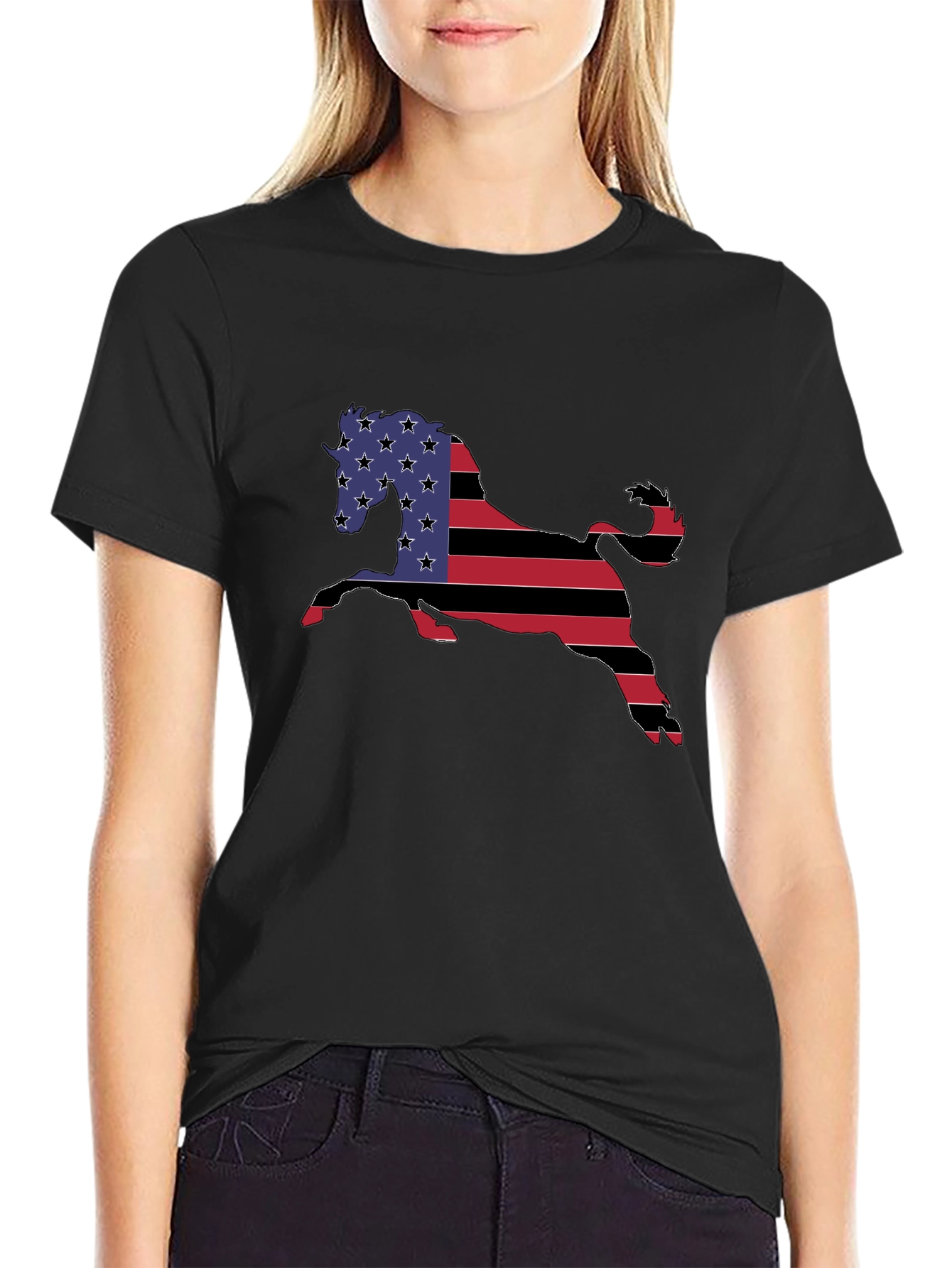 American Flag Horse Graphic T-Shirt