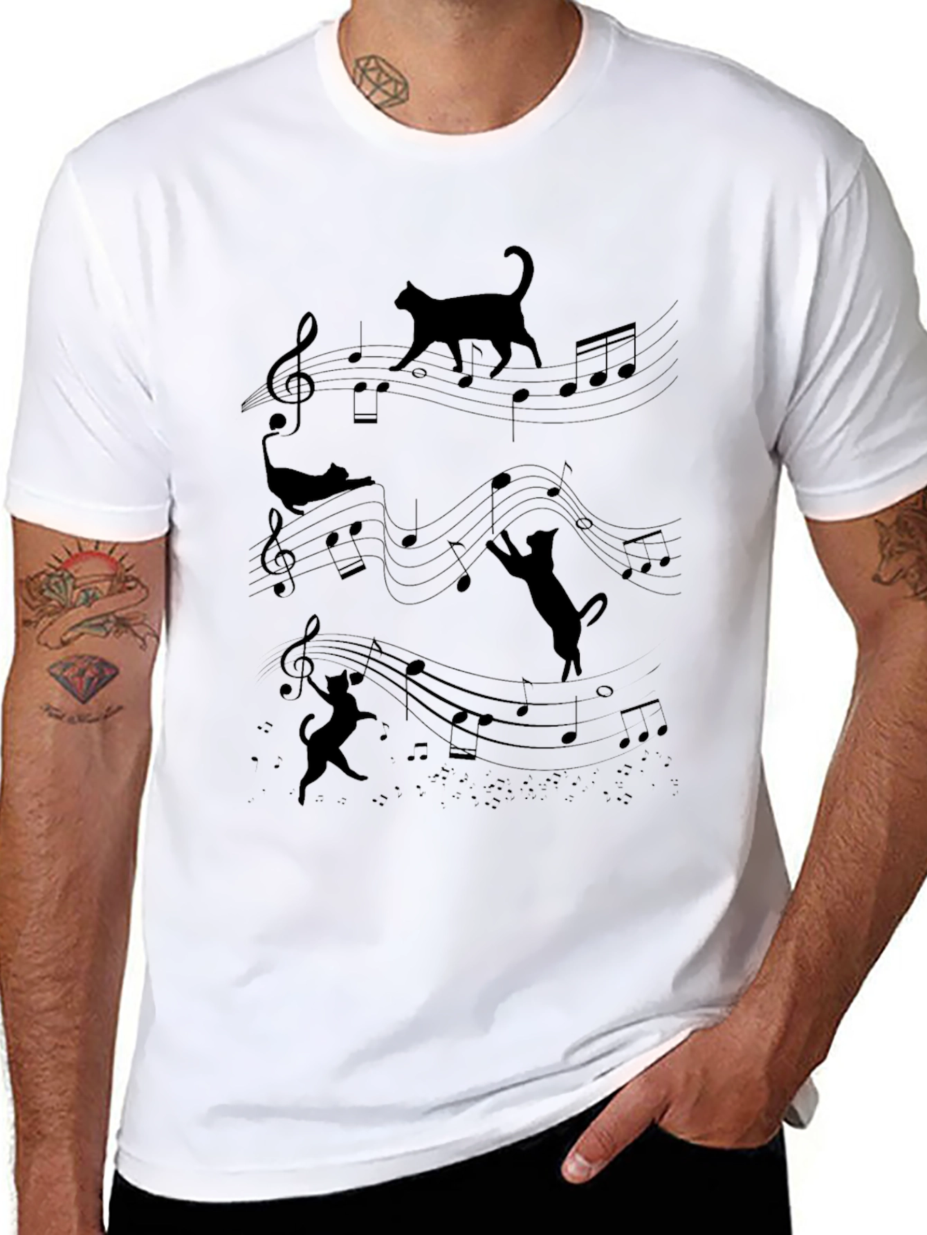 Musical Cats T-Shirt - Black Tee