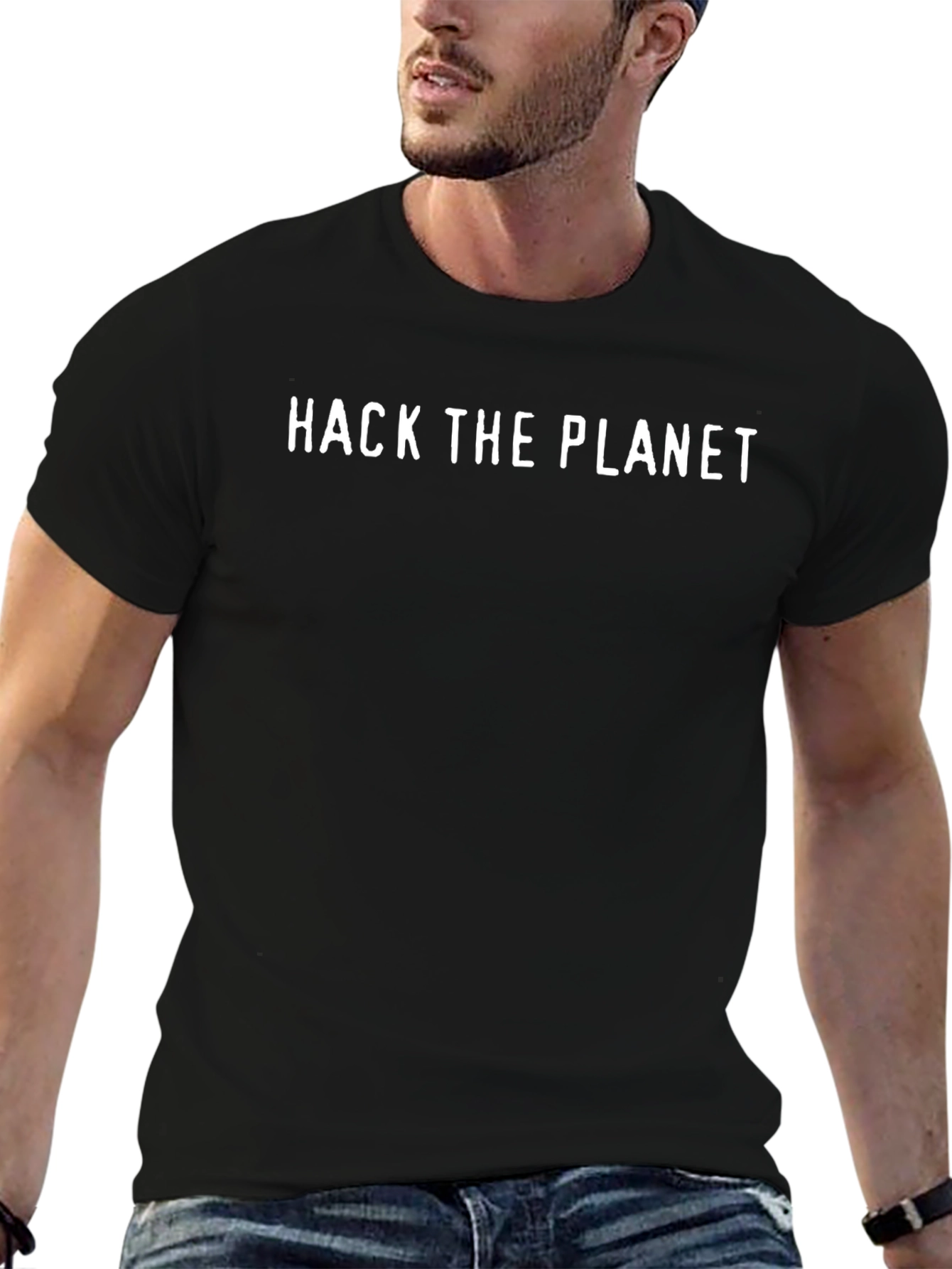 Hack the Planet Graphic Tee - Black Cotton T-Shirt