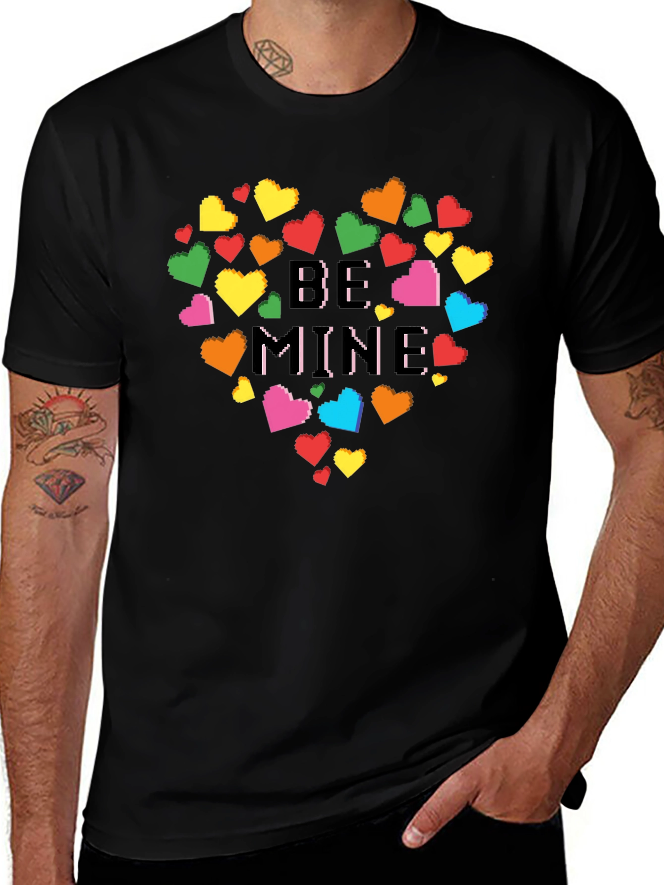 Be Mine Pixel Heart Graphic Tee - Black